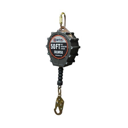 Starke Self-Retracting Lanyard, 50 ft. Length, Steel Snap Hook, 1 Leg(s), 310 lb Weight Capacity SRLWR-50